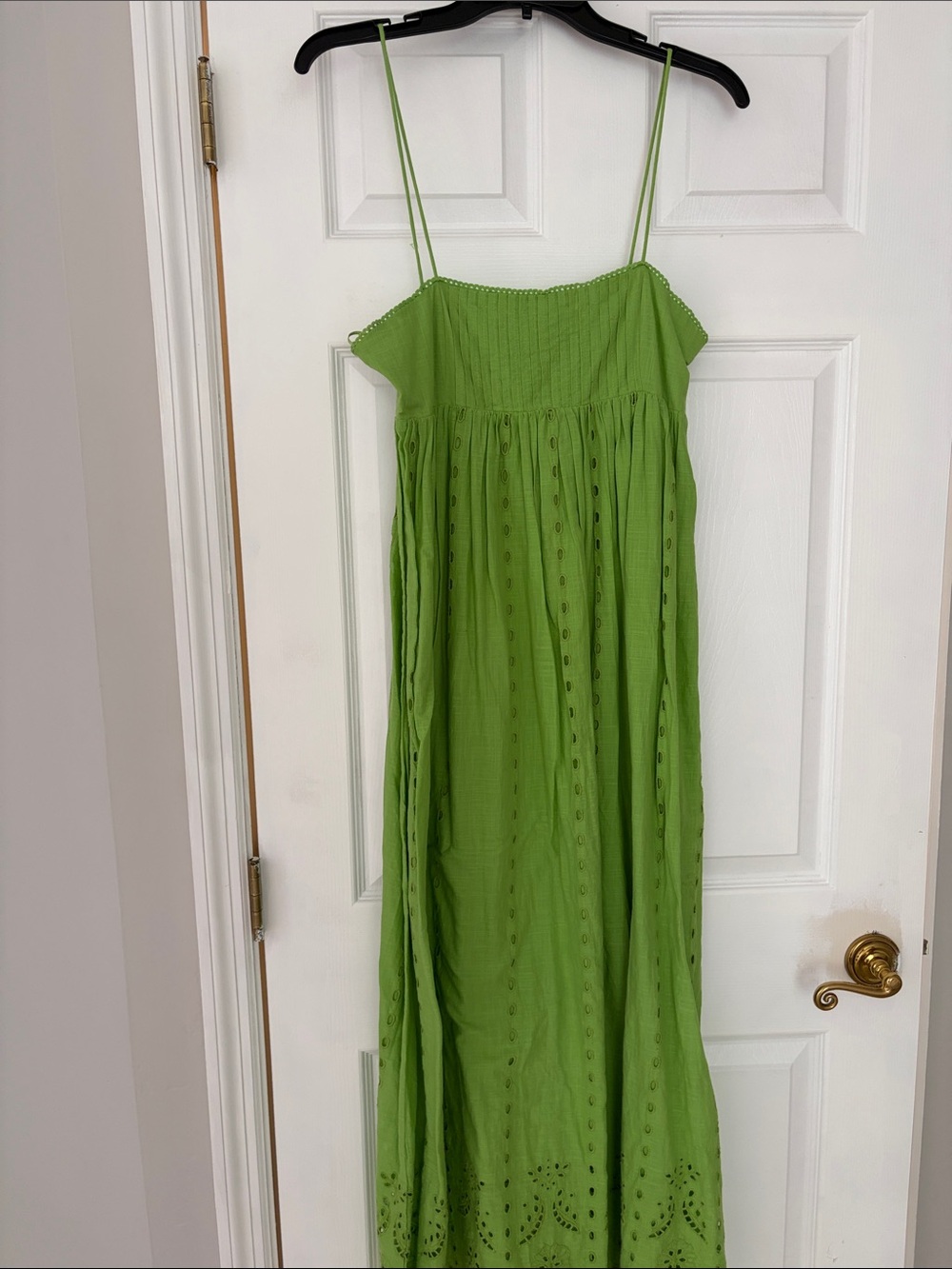Zara Bright Lime Green Eyelet Spaghetti-Strap Maxi Dress